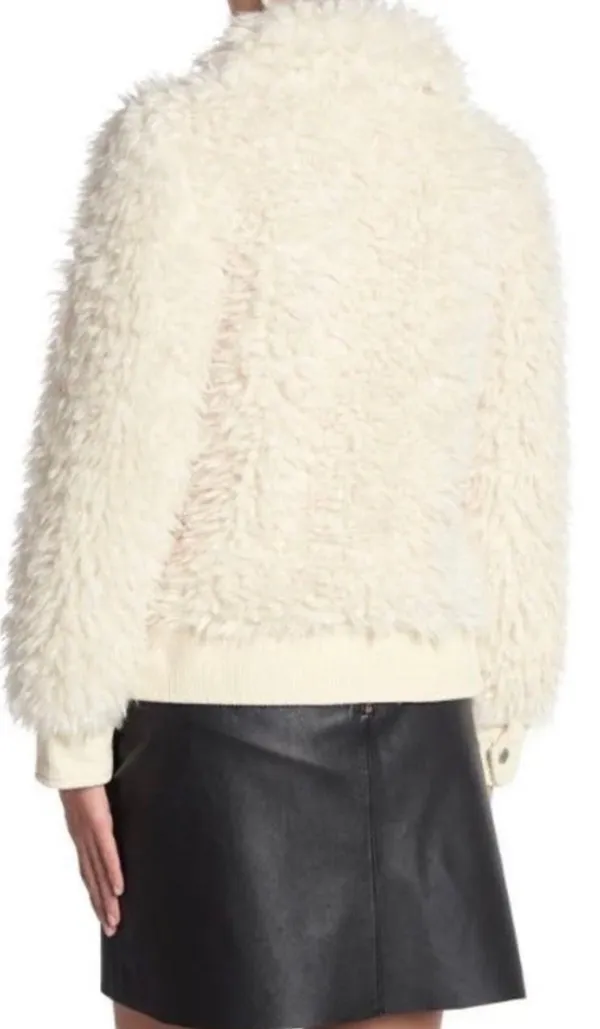Zip Front Faux Fur Jacket in Cream - Image 2