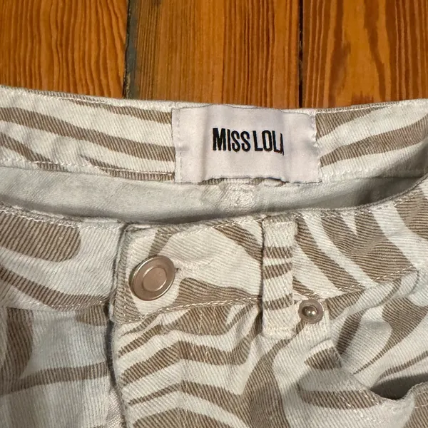 Miss Lola Tan and White Patterned Pants - Image 2
