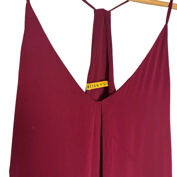 Alice + Olivia Red Sleeveless V-Neck Racerback Silk Cami Mini Dress Size ? - Image 4