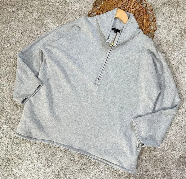 J.Crew University Terry Long Half-Zip Tunic Sweatshirt Heather Grey Cozy Chic - Image 4