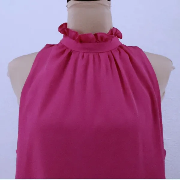 TCEC Tiered Ruffle Mini Dress Womens Size M Pink Halter Sleeveless Coquette - Image 2