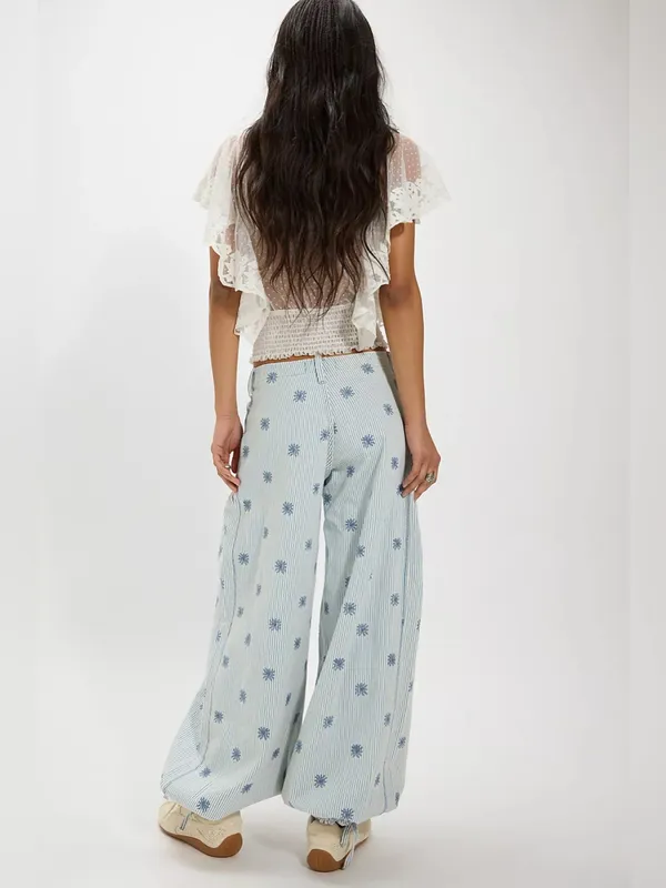 Free People We The Free Lotus Embroidered Railroad Balloon Jeans in Indigo 25 - Image 5