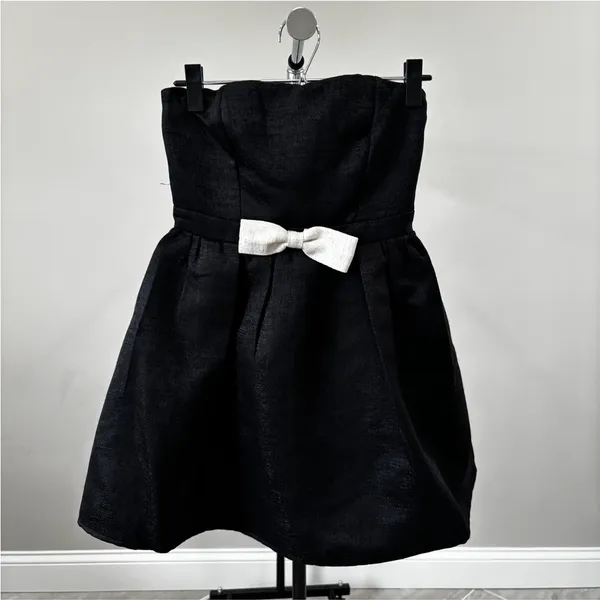 Petal & Pup VALENTINA MINI BOW DRESS - BLACK/IVORY Size XS - Image 2
