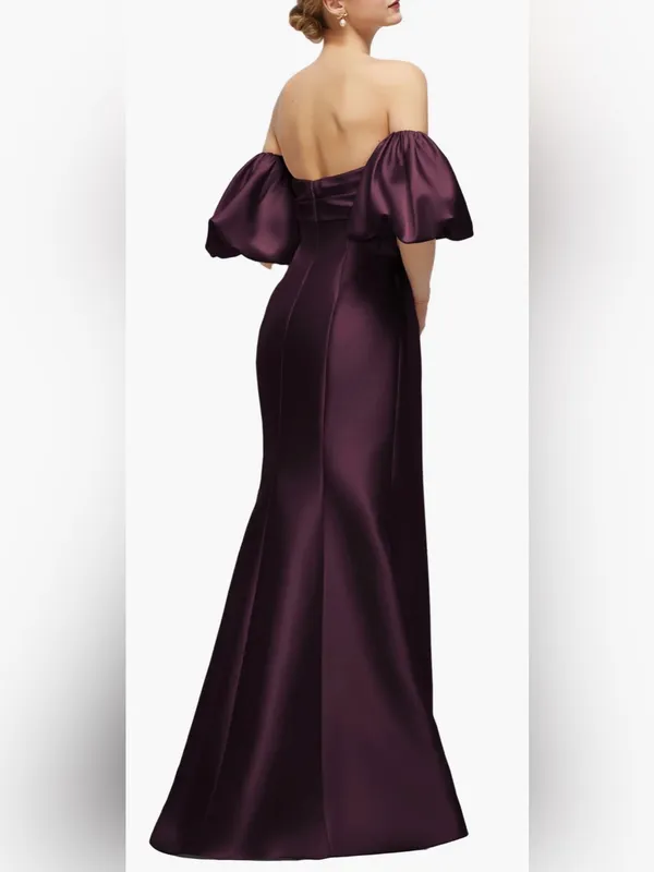 NEW Alfred Sung Off the Shoulder Puff Sleeve deep plum Satin Gown Sz 16 - Image 2