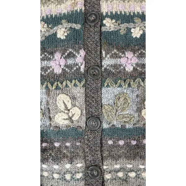 Vintage 90s Fair Isle Irish Wool Sz L Cobain Cardigan Grunge Talbots - Image 2