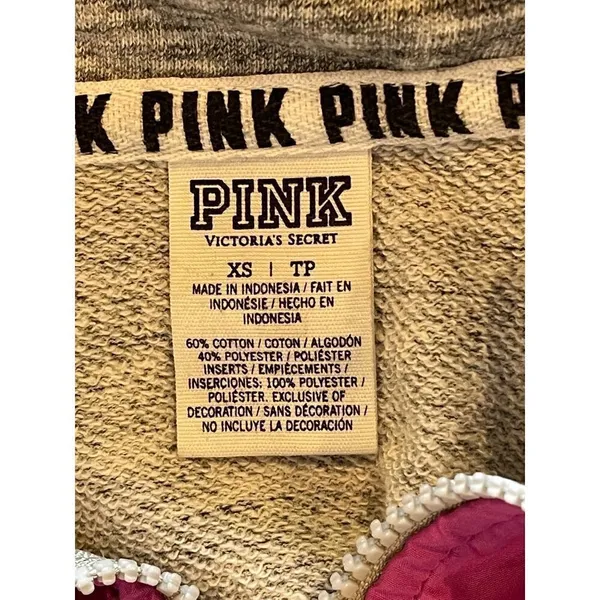 PINK Victoria's Secret Sweatshirt Women XS Purple Gray‎ Hooded Half Zip Retro - Image 8