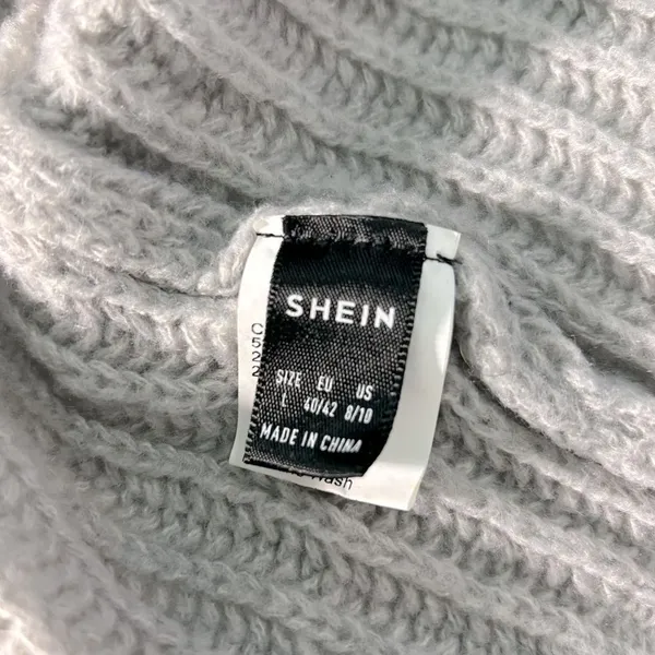 SHEIN Gray Balloon Sleeve Open Front Cardigan Sweater Large Knit Cozy EUC - Image 8