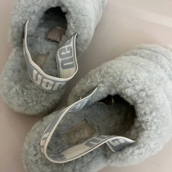 UGG Fluff Yeah Slide 37 / US 6 Fog Blue Sheepskin Cozy Fluffy Lounge - Image 2