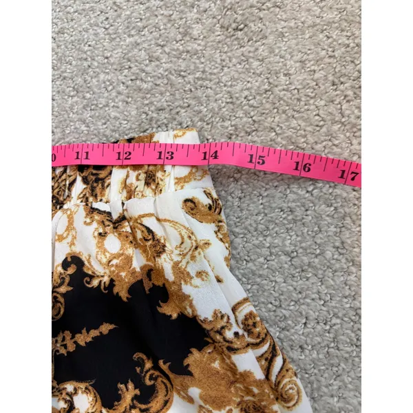 TIMING Wide Leg Pants Womens Size M White Gold‎ Black Baroque Scroll Print NEW - Image 5