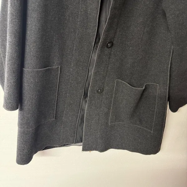 Vintage Eddie Bauer Coat Women M Gray Hood Button Front Wool Nylon Blend Pockets - Image 5