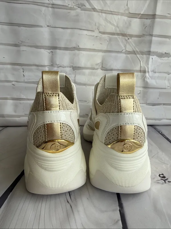 Michael Kors Zuma Knit Trainer Sneakers in the Pale Gold/Cream Color-way - Image 6
