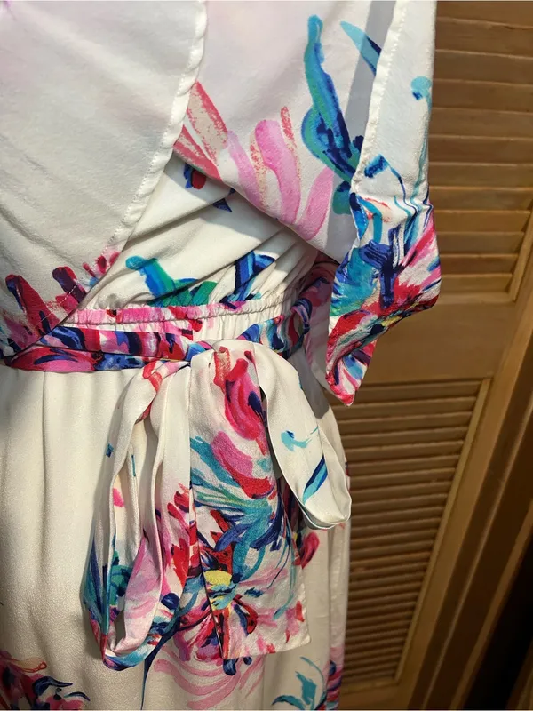 Yumi Kim Silk Strapless Floral Ruffled Dress in White, Pink & Blue Size XS - Image 5