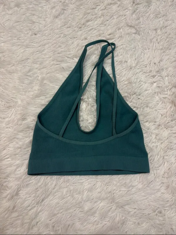 Free people intimately seamless Teal Ribbed Halter Cropped Tank Top - Image 2