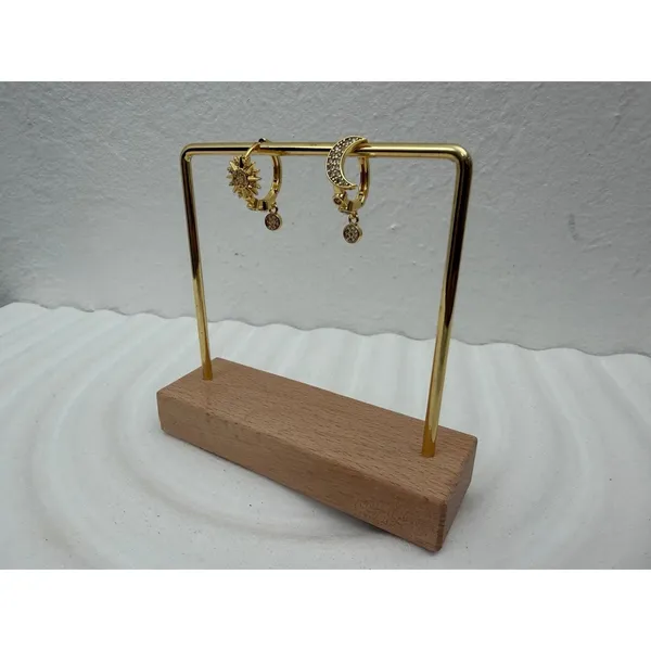 Sun Moon Huggie Hoop Earrings 18K Gold PVD Stainless Steel CZ Celestial Dangle - Image 5