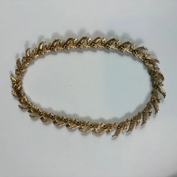 Vintage‎ Trifari Gold Tone Faux Pearl Leaf Necklace & Bracelet Set - Image 5