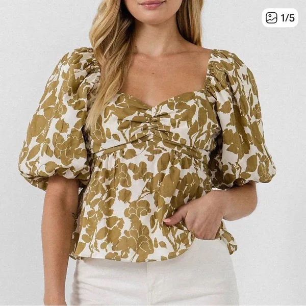 Free The Roses Cotton Floral Peplum Open Tie Back Top - Sz Med 💚🎀 - Image 3