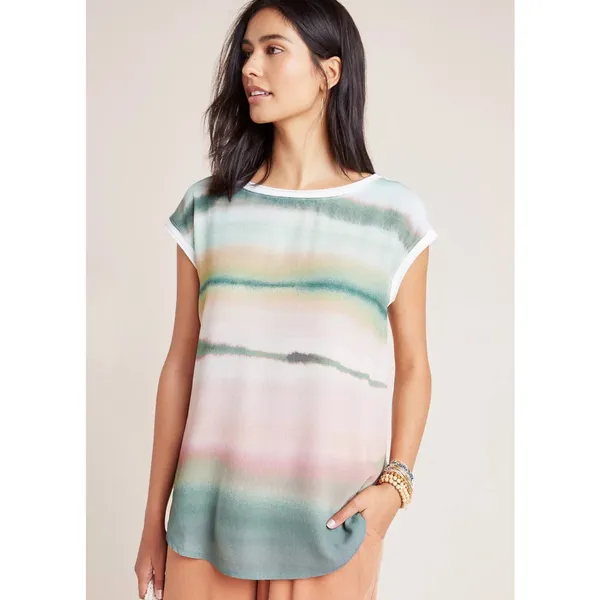 Anthropologie Tuscany Boatneck Tunic Top Women’s Size S Coastal Pastel Beachy - Image 2