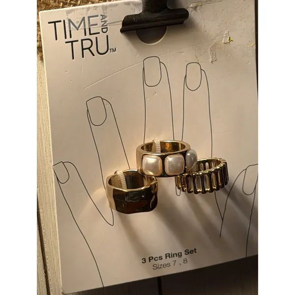 Time and Tru 3-Piece Stackable Gold Tone Band Ring Set, Sizes 7 & 8 - Image 2