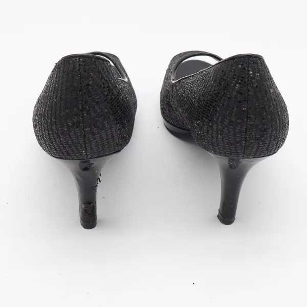 Kelly & Katie Pumps Womens 8.5 Peep Toe Black Shimmer Glitter Stiletto Good - Image 4