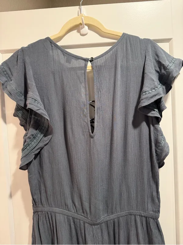 American Eagle Outfitters Lace-Up Flutter Sleeve Tunic Romper in Charcoal Size L - Image 7