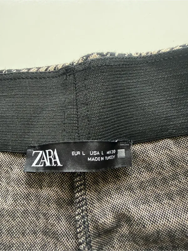 Zara Houndstooth Black/Tan High Rise Skinny Trousers Size Large - Image 4