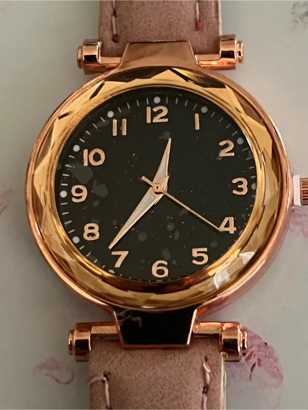 Women's Rose Gold Case Pink Leather Strap Watch Adjustable Band - Image 4