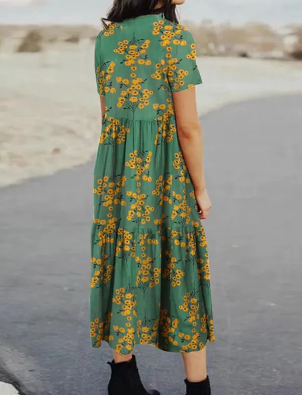 Green and Yellow Floral Midi Dress - Image 2