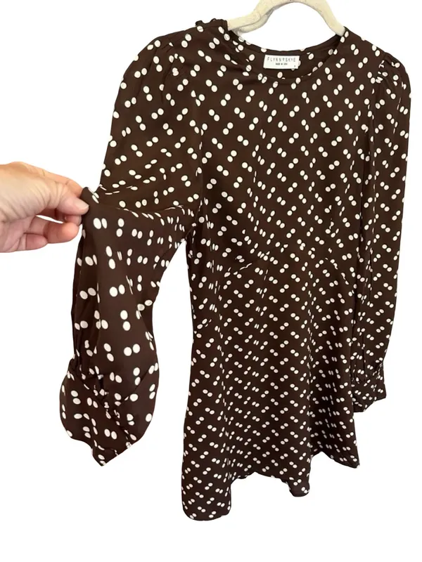 Flynn Skye Brown Polka Dot Lydia Mini Dress Long Sleeve Boho Parisian chic NWT S - Image 3
