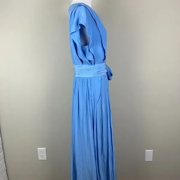 Ramy Brook Maxi Dress Womens 6‎ Blue Belted High Low Pleated Fairy Rebecca Satin - Image 5