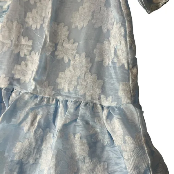 Pink Ripple Womens S Swing Dress Puff Sleeve Drop Waist Blue Floral Garden Party - Image 3