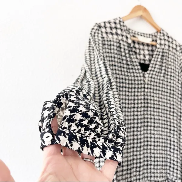Anthro Maeve Margaret Houndstooth Tunic Ruffle Hem Long Sleeve Mini Dress - Image 3