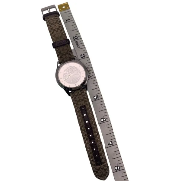 COACH Silver-tone Brown Canvas Genuine Leather Ladies Wristlet Watch - Image 6