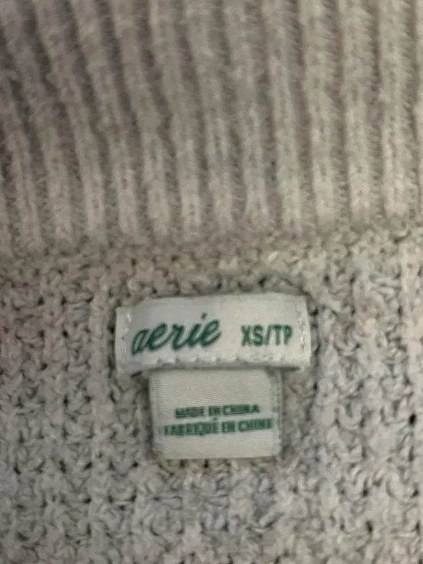 Aerie Sweater Womens XS Gray Waffle Knit Crewneck Pullover Cozy Relaxed Fit - Image 7