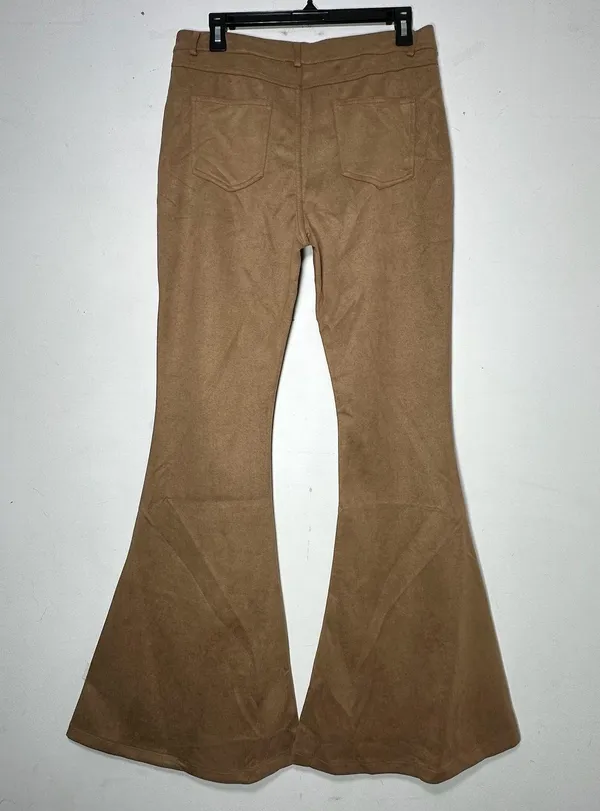 Wisteria Lane Los Angeles Tan Faux Suede Flare Bell Bottom‎ Pants W2403PIA Large - Image 2