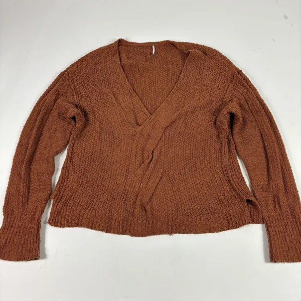Free People Sweater Womens XL Orange Wrap Oversized Collarless Relaxed Open-Knit - Image 2