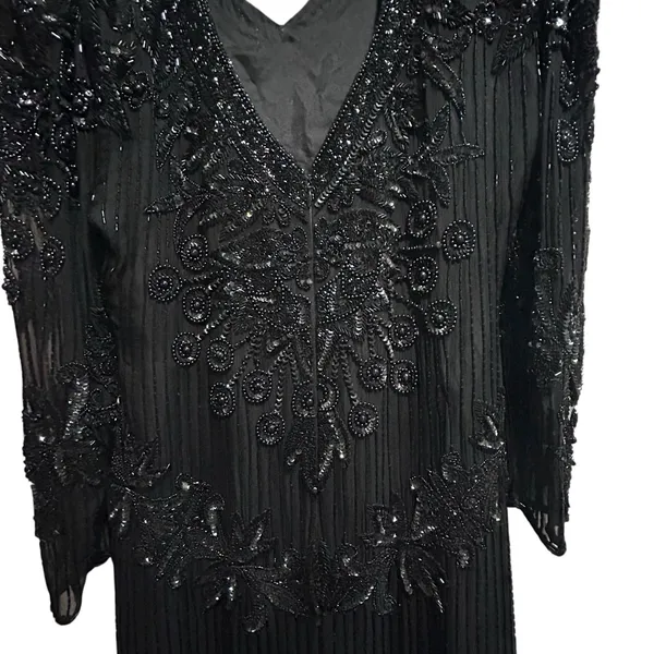 Vintage Right Choice Silk Beaded Gown Black Evening Dress 1980s Made in India‎ - Image 11