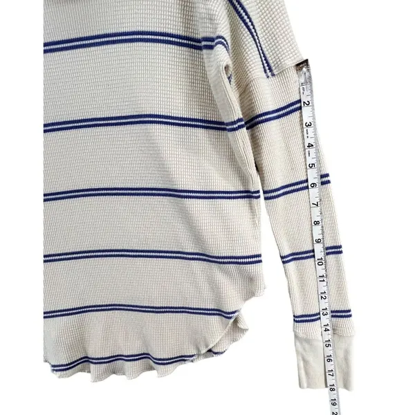 Babaton Waffle Knit Thermal Sweater Womens S Cream Blue Striped Quiet Luxury - Image 8
