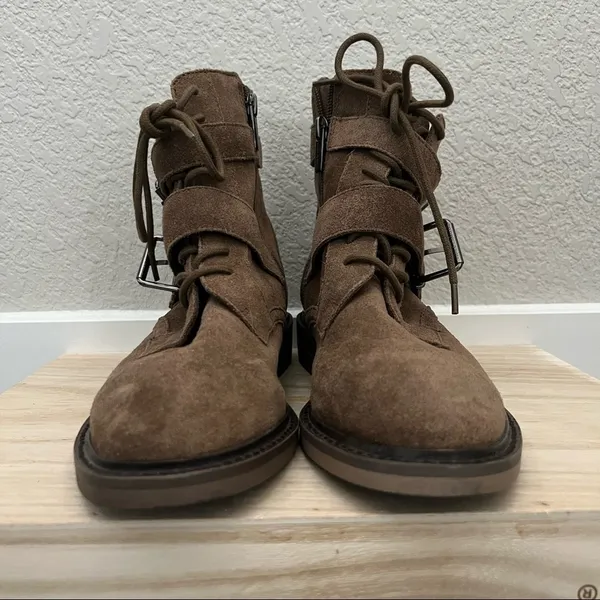 Vince Camuto Brown Suede Leather Lace‎ Up Moto Combat Boots 6.5 - Image 2