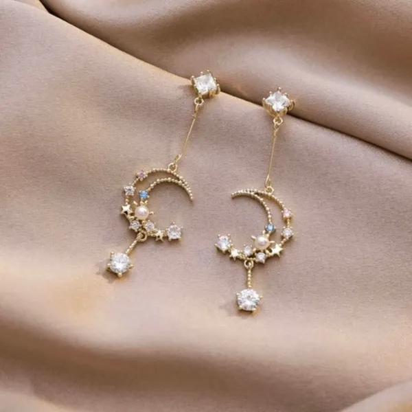 Crystal Moon Star Dangle Drop Tassel Earrings for Women - Image 2
