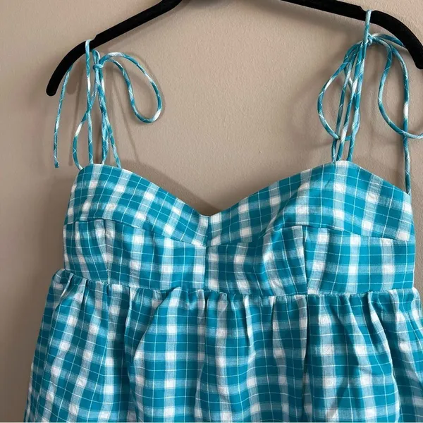 ✨ Amanda Uprichard Women’s Blue White Gingham Tank Top Large - Image 2