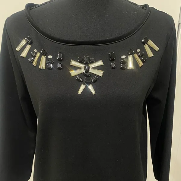 Ann Taylor Black Jewel Neck 3/4 Sleeve Blouse Size Medium - Image 4