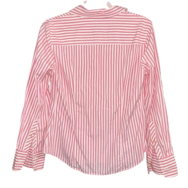 J. Crew cotton poplin shirt in stripe pink white collared button up women’s med - Image 2