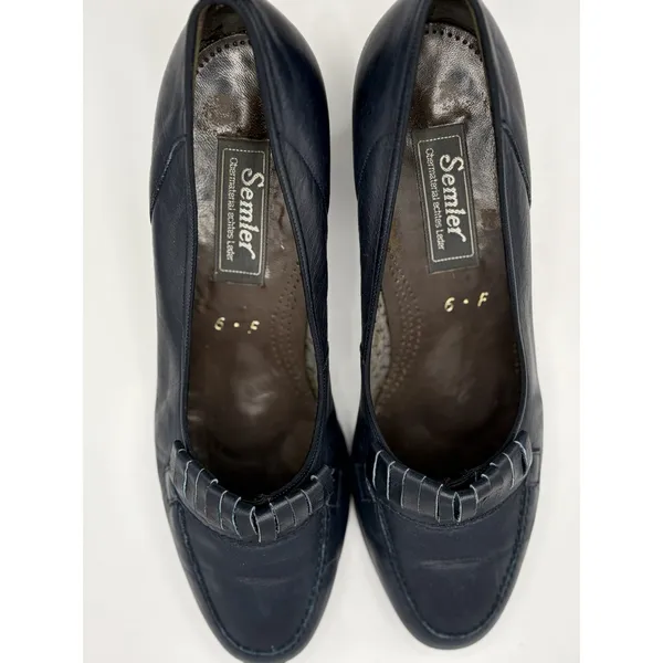 Semler Navy Blue Leather Kiltie Wedge Loafers Womens Size 6 F Made in Germany‎ - Image 3