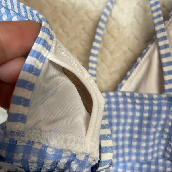 Aerie Pale‎ Blue Gingham Triangle Bikini Top Ruffle Sleeves Women Size Medium - Image 7