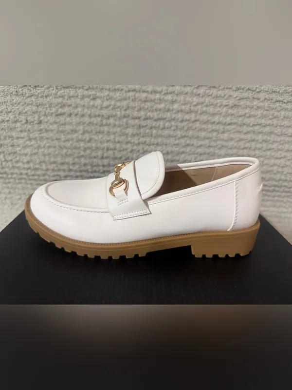 Cushionare Memory foam White Loafers with Gold Bit Detail - Image 7