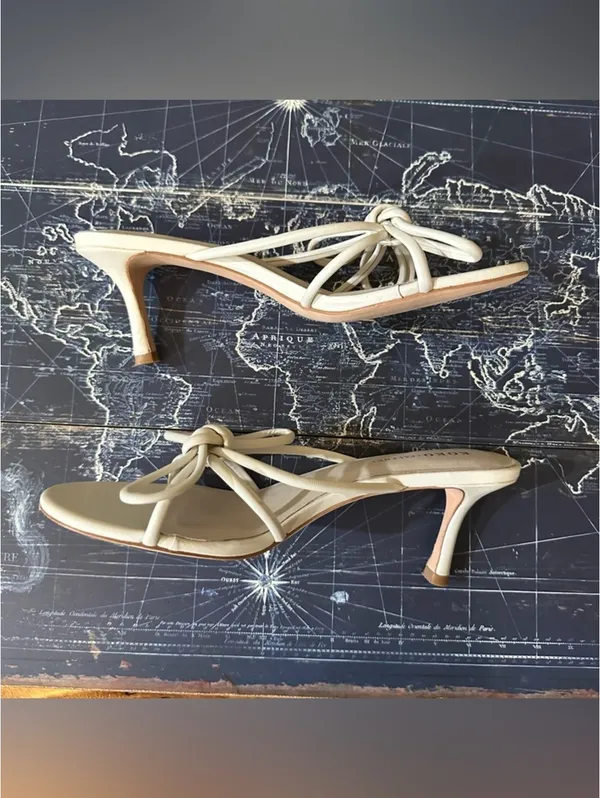KOKO + Palenki “Barely Ice” Leather String Bow Slide Heels – Nude/Ice – Size 8 - Image 9