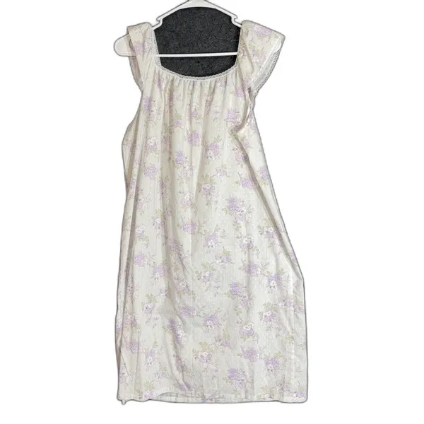 Vintage Womens Size Medium Floral Nightgown Robe Set Purple Lace Made in USA - Image 5