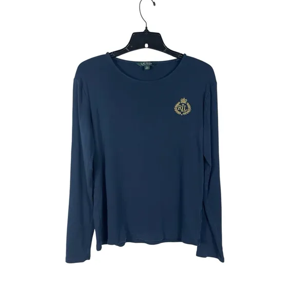 Lauren Ralph Lauren Women’s XL Navy Blue Long Sleeve Crest Logo Cotton Top - Image 3