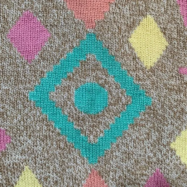 Vintage‎ 90s Sweater Geometric Multicolor Cropped Yellow Neutral Pullover Knit - Image 6