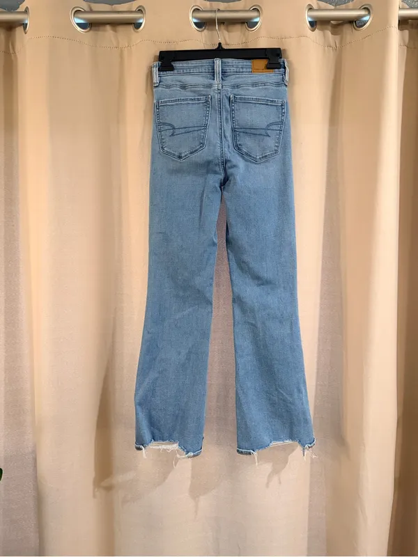 American Eagle Outfitters Light Wash Distressed Flare Jeans - Image 2